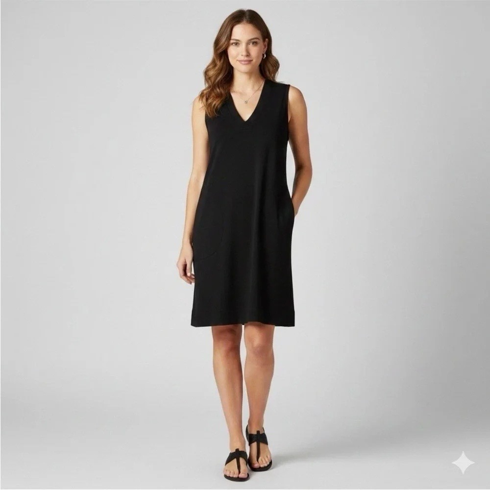 Spanx AirEssentials Mini Dress Women Large Black Sleeveless V-Neck Pockets